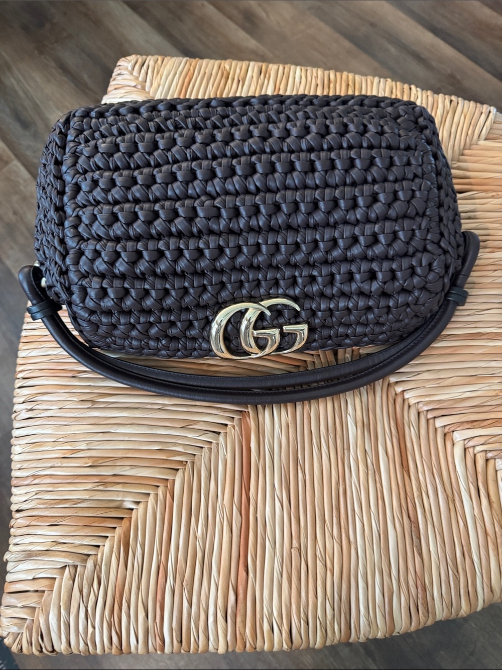 Gucci Dark Brown Woven GG Bag with Gold Hardware